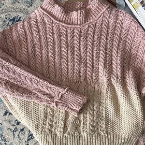 Anthropologie Pink and Cream Turtleneck Sweater